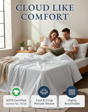 LANE LINEN Queen Sheets 100% Organic Cotton 4pc Percale Cooling - White | Queen Sheet Set, GOTS Certified Organic Cotton Percale - Crisp, Cool & Breathable, For Hot Sleepers, All-Season Comfort