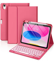 Hamile for iPad A16 11th 10th Generation Case with Keyboard - Wireless | Backlit Detachable Folio Keyboard Cover, Pencil Holder, for iPad A16 11-inch 2025 10th Generation 10.9 Inch 2022, Pink
