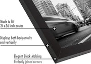 Americanflat 24x36 Poster Frame - Engineered Wood - Black | Polished plexiglass front, hangs vertical or horizontal, sawtooth hangers included, secure turn-tab backing