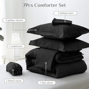JOLLYVOGUE Queen Comforter Set, Ultra-Soft Bed in a Bag Queen Size 7 Pieces, Oeko-TEX Certified Bedding Set with Down Alternative Comforter, Sheets, Pillowcases & Shams, Black