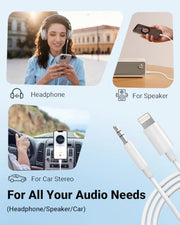 Aux Cord for iPhone,[Apple MFi Certified] Lightning to 3.5 mm AUX Cable for Car Stereo, Speaker, Headphone, Auxiliary Audio Cable Compatible with iPhone 14 13 12 11 XS XR X 8 7 3.3FT White