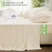 Love's cabin 4 Piece Queen Sheet Set, 100% Rayon Derived from Bamboo, Cooling & Breathable, Soft Silky Deep Pocket up to 16", Hotel Luxury Bedding for Hot Sleepers, Beige