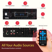 Pyle Marine Radio Stereo Receiver with Bluetooth MP3 Player - Single DIN Boat Audio System, AM/FM Tuner, USB/AUX Input, 30 Preset Stations, Hands-Free Calling, 300W Max Power for Marine and Boat Use