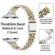 MioHHR Slim Metal Band Compatible with Apple Watch Bands 42/41/40/38mm | Thin Luxury Stainless Steel iWatch Bands Series 12/11/10/9/8/7/6/5/4/3/2/1/SE3/SE2/SE for Women,Silver/Gold