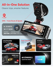 REDTIGER 4K STARVIS 2 Dashcam Front Rear, 5GHz WiFi 20MB/s, Free 128GB Card | Voice Control, Touch Screen, GPS, Loop Recording, Parking Mode, Audio Recording, WDR Night Vision, Supercapacitor(F7N Touch)