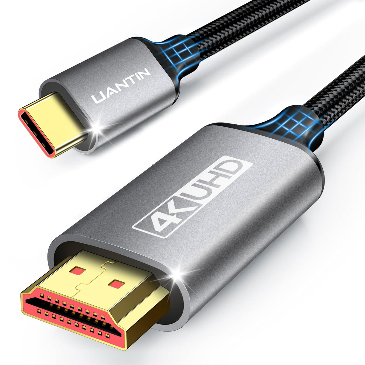UANTIN USB C to HDMI Cable 6Ft for Home Office 4K High-Speed | USBC to HDMI Braided Cord [Thunderbolt 3/4/5 Compatible] with MacBook Neo, Galaxy S9 to S25, iPhone 17 Pro/Max, iPad, Surface