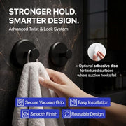 HOME SO Suction Cup Hooks for Shower & Bathroom Towel Holder 2-Pack Black