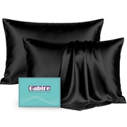 Gabire Mulberry Silk Pillow Cases Set of 2, Both Sides Real Silk Pillowcase for Hair and Skin Prevent Acne Pillowcase Organic Silk Pillowcase 2 Pack with Hidden Zipper, Black, Standard (20"×26")