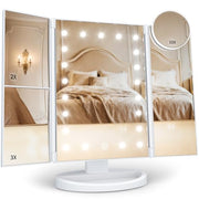 HUONUL 2X/3X/10X Magnifying Vanity Mirror with Light, Trifold Makeup Mirror | Touch Dimming, Dual Power, Clear View for Makeup, Skincare. Dorm Room Essentials. Birthday Gifts for Women, Mom, Wife, Girls