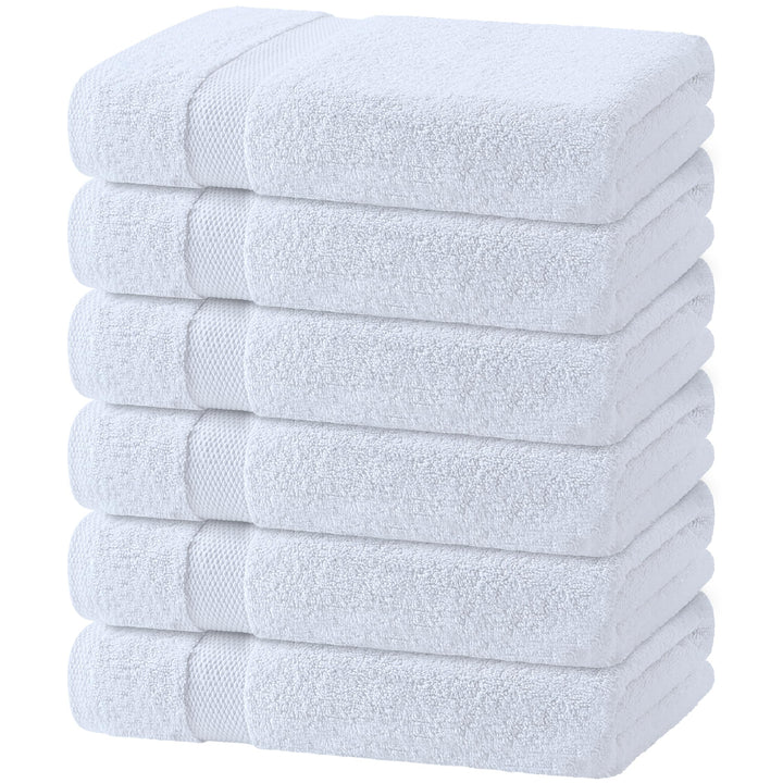 White Bath Towels 24x50 Inch, 6 Pack - Extra Absorbent Cotton Towel Set for Bathroom