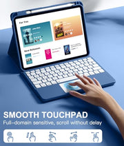 Harvopu for iPad A16 11th/10th Generation Case with Keyboard, Folio Cover | Multi-Touch Trackpad, 7 Colors Backlit, Detachable Keyboard for iPad A16 11 inch/10th Gen with Pencil Holder, Navy Blue