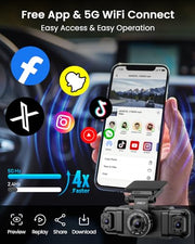 IIWEY N5 4 Channel Dash Cam for Cars, 360° View 2K Front 1080P Rear Inside | Includes 128GB Card, 5G WiFi & APP Control, IR Night Vision, G-Sensor, 24 Hours Parking Mode
