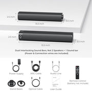 Assistrust Sound Bar for Smart TV, Soundbar with Bluetooth/ARC/Opt/AUX Connect, Auto Volume Boost, 3 Equalizer Modes, 2 in 1 Detachable Soundbar for TV/PC/Gaming/Projectors
