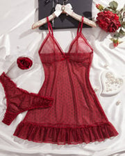 Polka Dot Mesh Sleep Dress Set