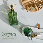 JASAI 18Oz Green Glass Soap Dispenser with Gold Rust Proof Pump