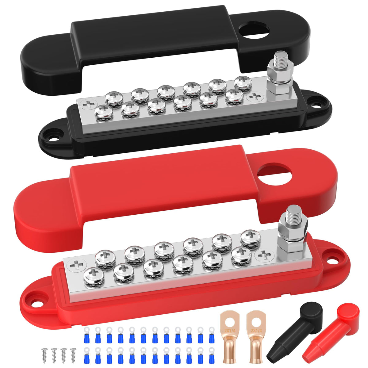 RVBOATPAT Power Distribution Block 12V 150A 1/4" Stud Marine Bus Bar 12 Volt DC Battery Busbar for Boat Automotive Solar Wiring