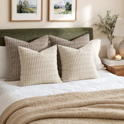 MIULEE Corduroy Decorative Throw Pillow Covers 18x18 Cream White Pack of 2 | Soft Boho Striped Pillow Covers Modern Farmhouse Home Decor For Sofa Living Room Couch Bed