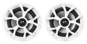 Rockville RKL65MBW 6.5" 2-Way Coaxial Marine Boat LED Speakers Pair | 700W Peak / 170W RMS, 4 Ohm, Waterproof, Red/Blue Beat-Sync LEDs, 35Hz-20kHz, Includes Black/White Grilles and 16.4 Ft Wire