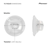 Pioneer F-Series TS-F1634R 6.5" 2-Way Coaxial Car Speakers 200W Max | Great Factory Speaker Replacement, Balanced Sound + Smooth Treble, High-Efficiency Speaker Designed for OEM Power