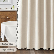 MIULEE Beige Scalloped Shower Curtain Linen Textured with 12 Metal Hooks Cute Heavy Duty Washable Waterproof Neutral Thick Cloth Shower Curtains with Black Border for Bathroom Bathtub,W72*L72 Cream