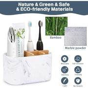 GFWARE Toothbrush Holders for Bathrooms, 5 Slots Bamboo Toothbrush Holder Kids Electric Toothbrush Holder and Toothpaste Holder for Bathroom Countertop Accessories Storage, Marble Toothbrush Organizer