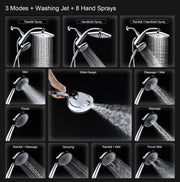 Rain Shower Head with Handheld Showerhead, Chrome 1.8GPM 460311 | 12" High Pressure Rainfall Shower Heads, 9 Sprays Handheld Showerheads, Magnetic Docking, Power Jets, 59" Shower Hose