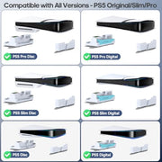 PS5/Slim/Pro Horizontal Stand with Cooling Fan & Charger for Original & Edge Controllers, Scalable Design PS5 Accessories Base with EVA Foams for All PS Five Disc & Digital, PS 5 Sideways Stand White