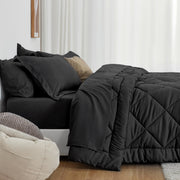 Love's cabin King Size Comforter Set, 7 Pieces Bed in a Bag, Black | OEKO-TEX Certified, All-Season, 1 Down-Alternative Comforter + 1 Flat & Fitted Sheets + 2 Pillowcases + 2 Pillow Shams