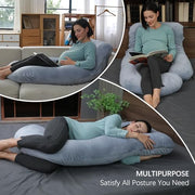 MOON PARK Pregnancy Pillows for Sleeping - 57 Inch U Shaped Full Body Maternity Pillow with Removable Cover - Support for Back, Legs, Belly, Hips - Pregnancy Pillow for Women - Grey