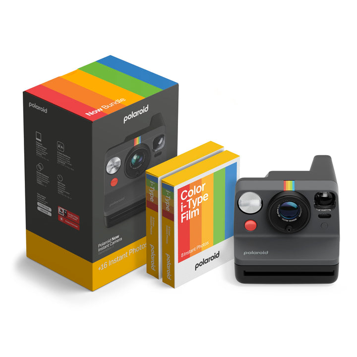 Polaroid Now 3rd Generation I-Type Instant Camera + Film Bundle - Now Black Camera + 16 Color Photos (6560)