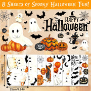 Halloween Window Clings Stickers Decor Fall Halloween Decorations Indoor | 8 Sheets Large Ghost Pumpkin Window Clings for Glass Windows & Doors, Holiday Window Decals for Home Office Classroom Parties