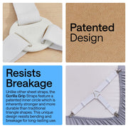 GORILLA GRIP Patented Fitted Bed Sheet Holders for Corners, 4 Pack White | Adjustable Elastic Fasteners with Straps with Metal Clips, Keeps in Place Bedding Sheets, Tight Suspenders for Mattress